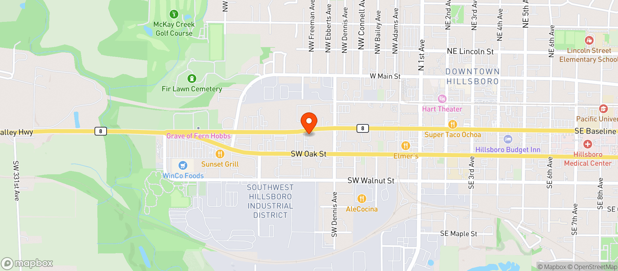Map showing Western Oregon Dispensary - Hillsboro