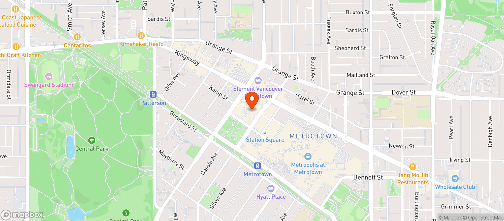 Map showing Hilton Vancouver Metrotown