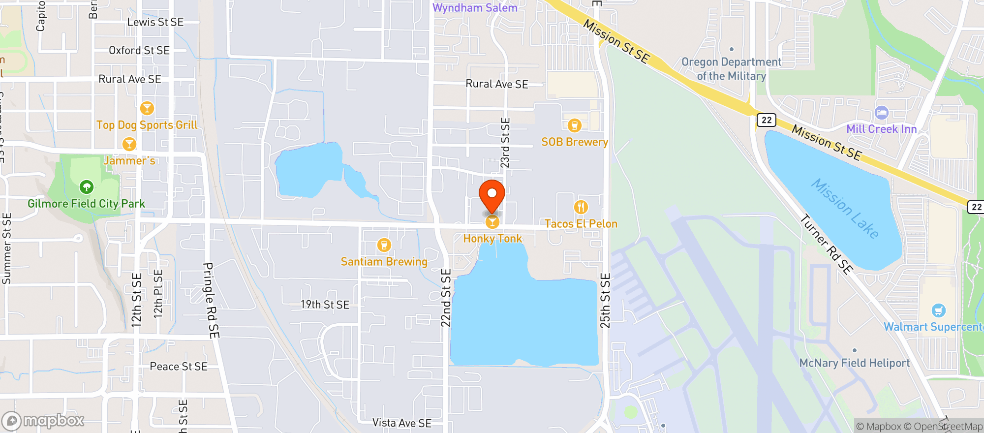 Map showing Honky Tonk Bar & Grill