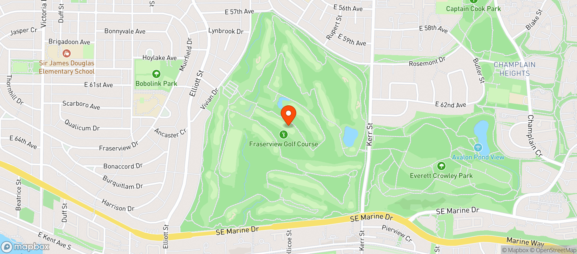 Map showing Fraserview Golf Course