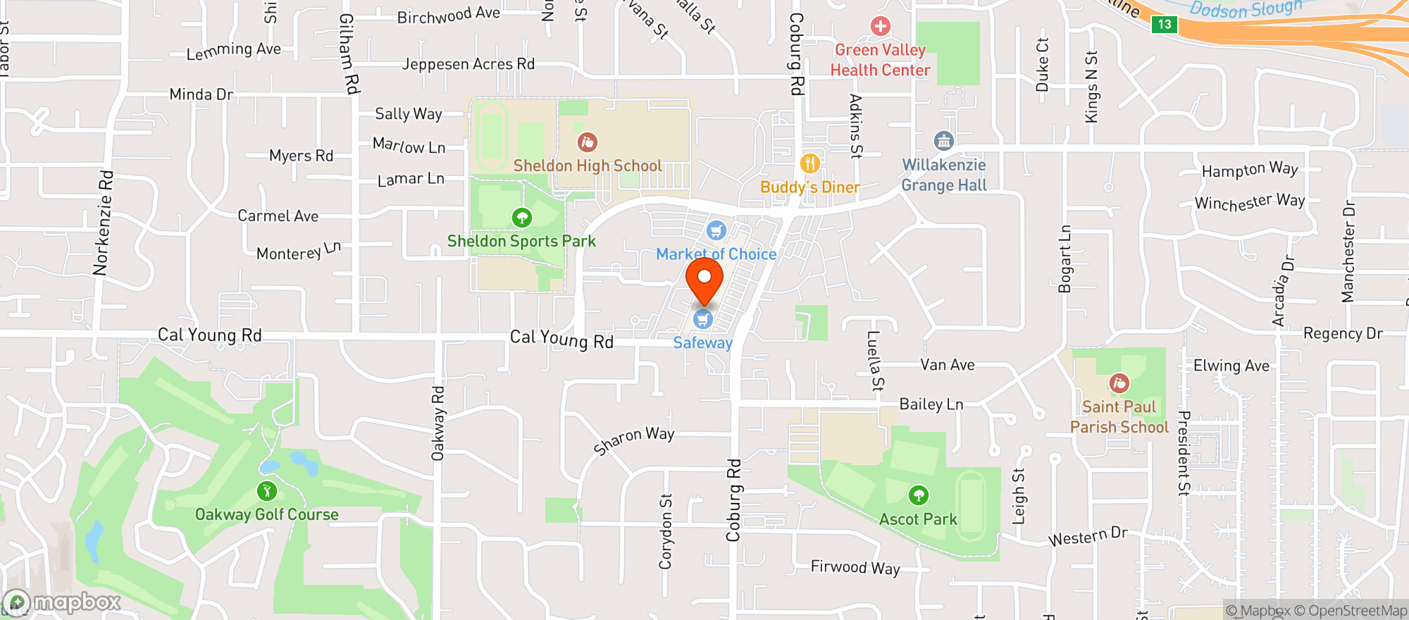 Map showing Safeway 420 Coburg Rd