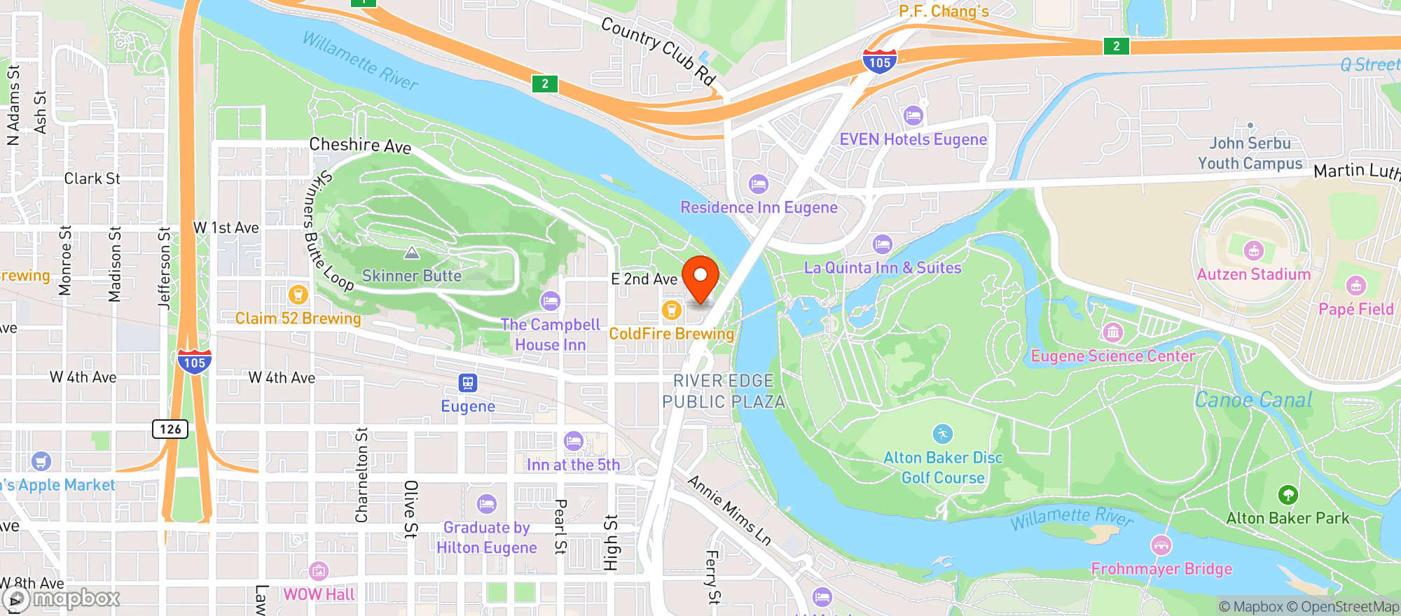 Map showing Coldfire Brewing Eugene