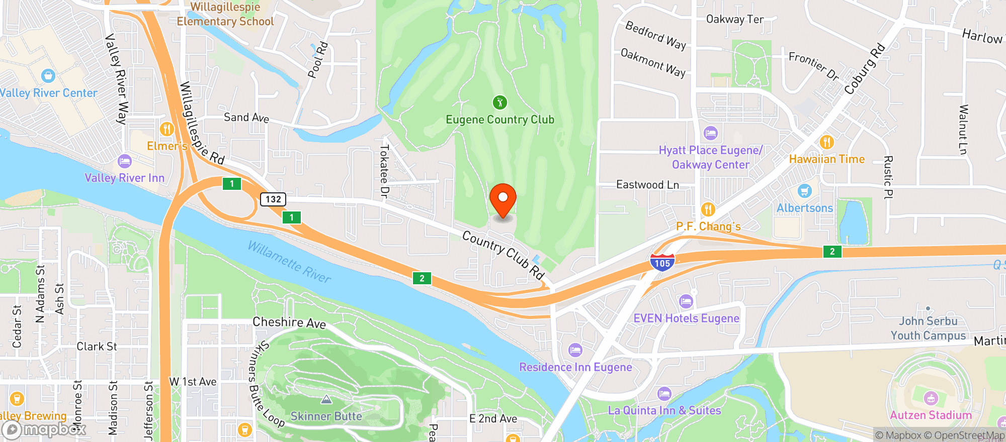 Map showing Eugene Country Club