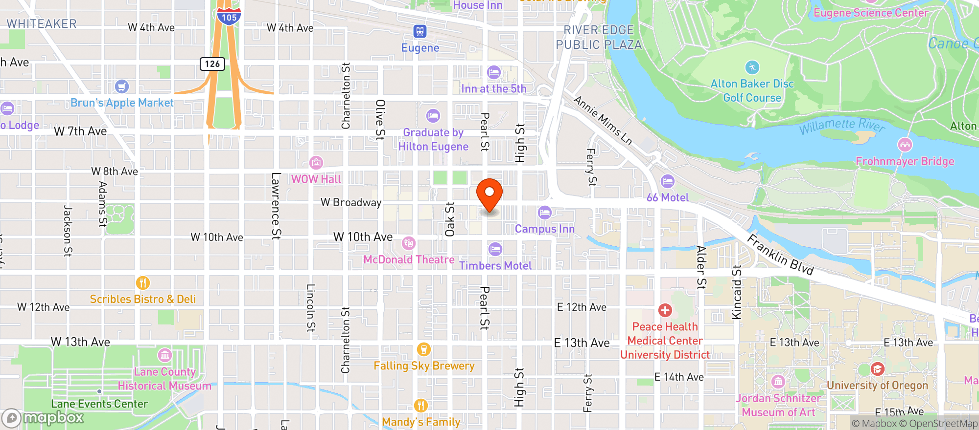 Map showing Mezza Luna Pizzeria