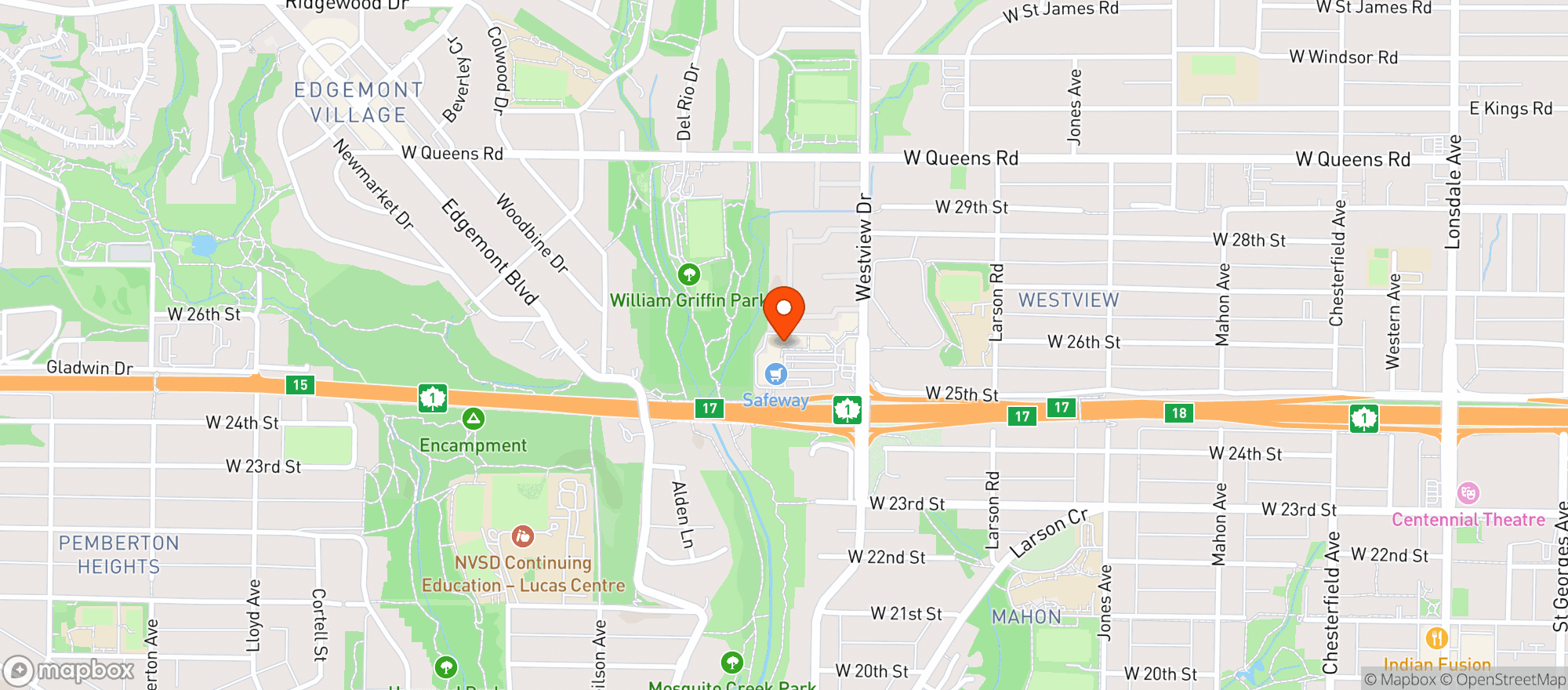 Map showing BC Liquor Store Westview
