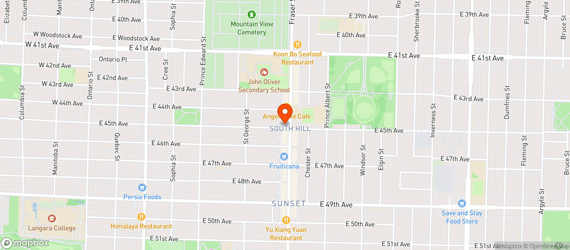 Map showing Buy Low Foods - Fraser St Van