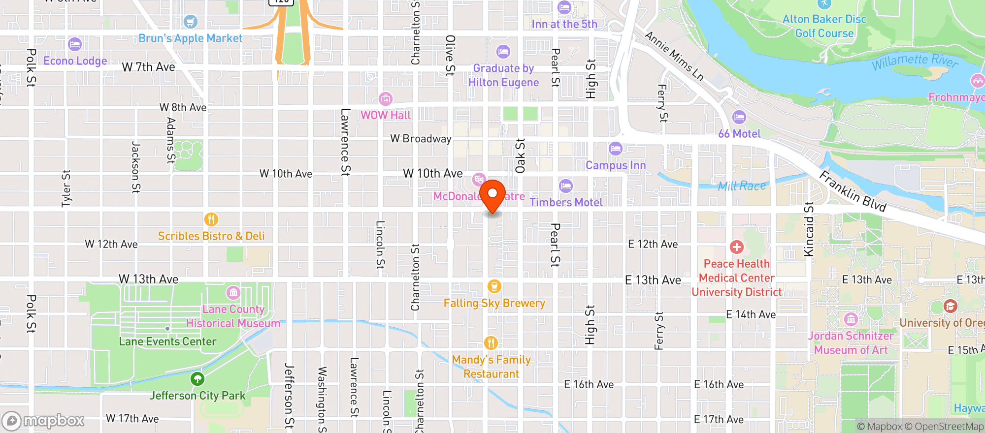 Map showing Dreams - Eugene (willamette St)