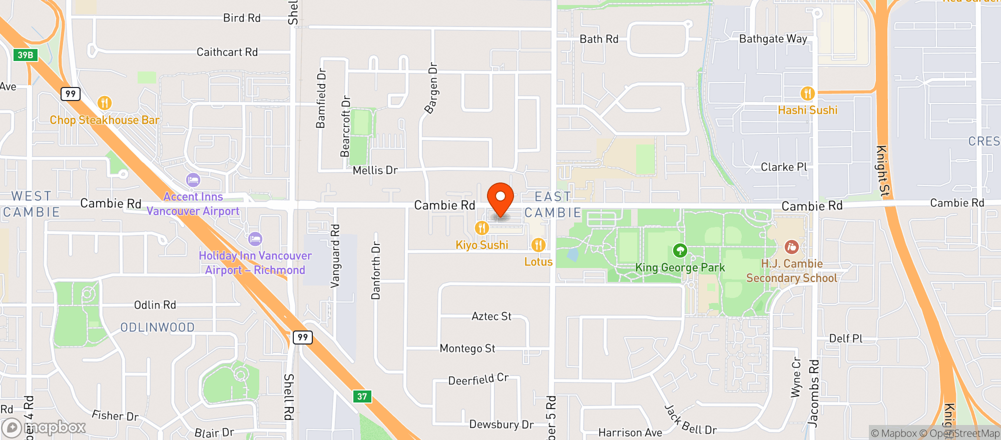 Map showing Cambie Plaza Liquor Store