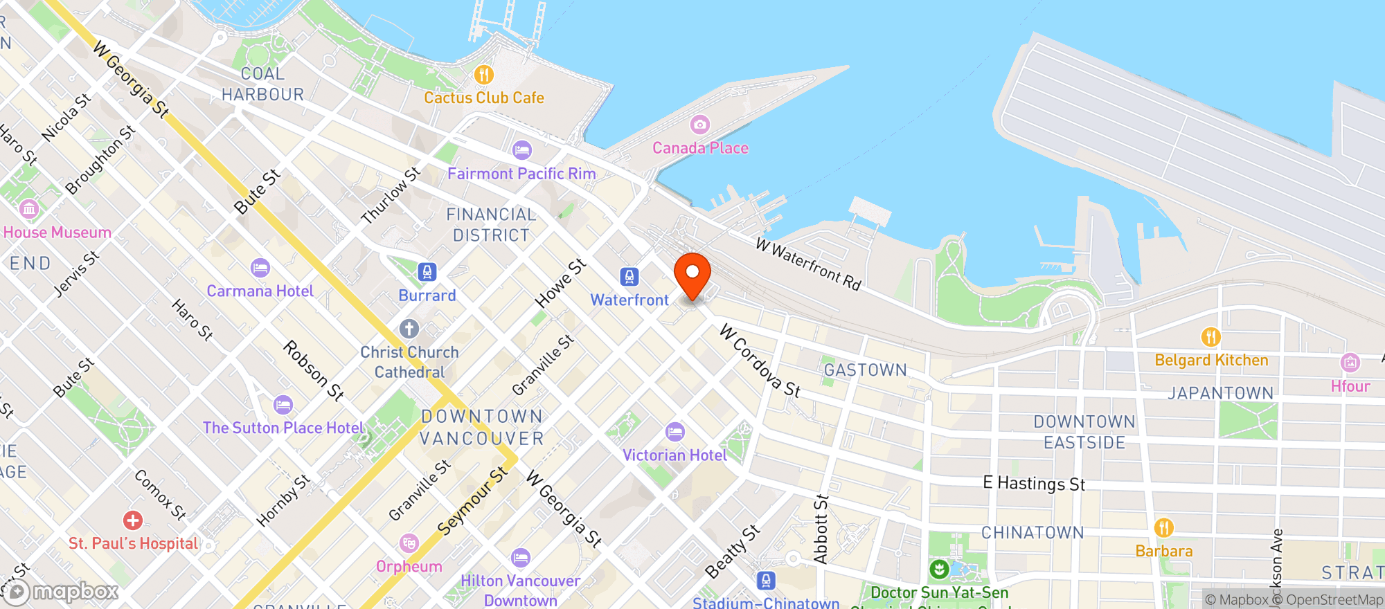 Map showing BCLIQUOR Harbour Centre