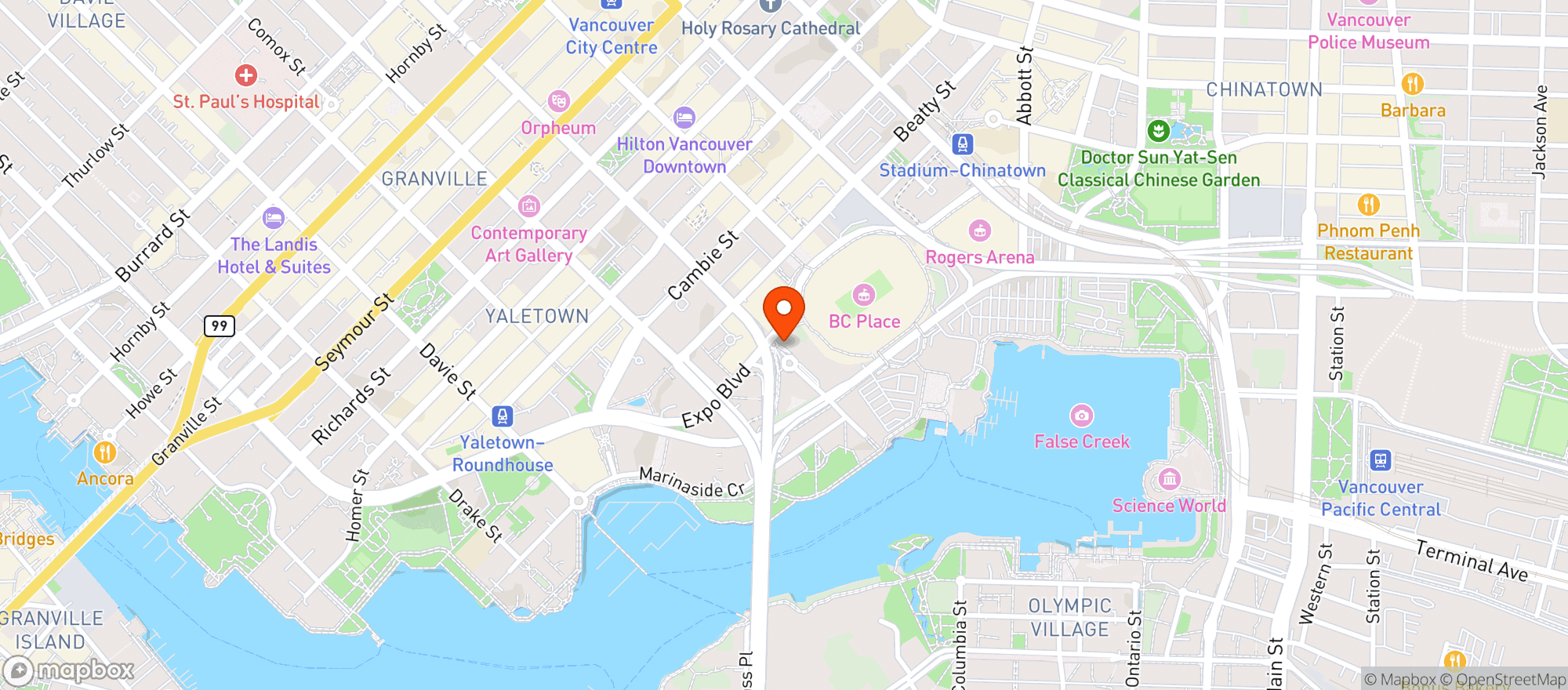 Map showing D/6 Bar & Lounge - JW Marriott Parq Vancouver