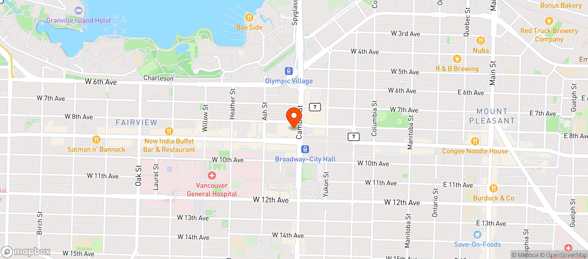 Map showing Whole Foods Market Cambie