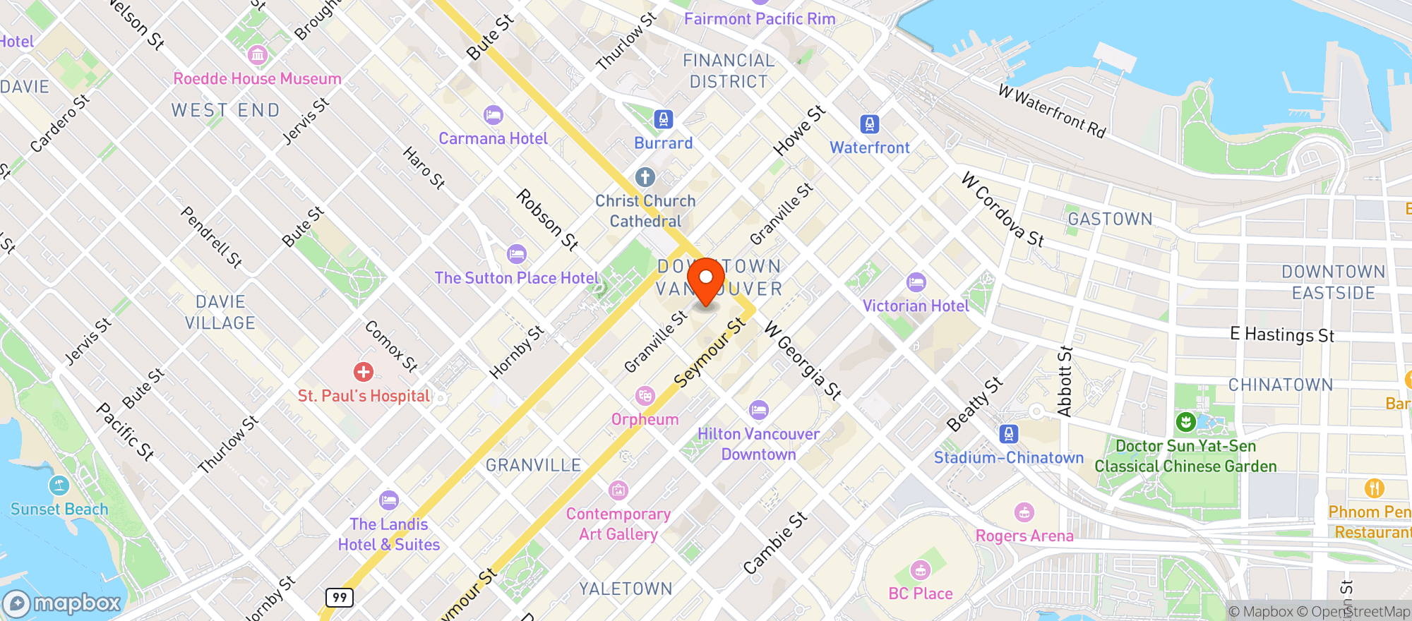 Map showing London Drugs - Granville & Georgia