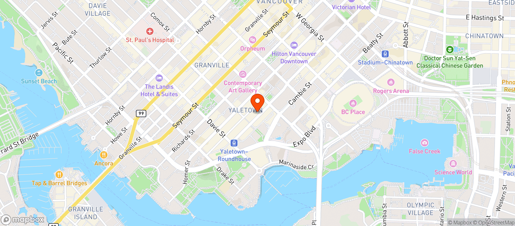 Map showing Earls Yaletown