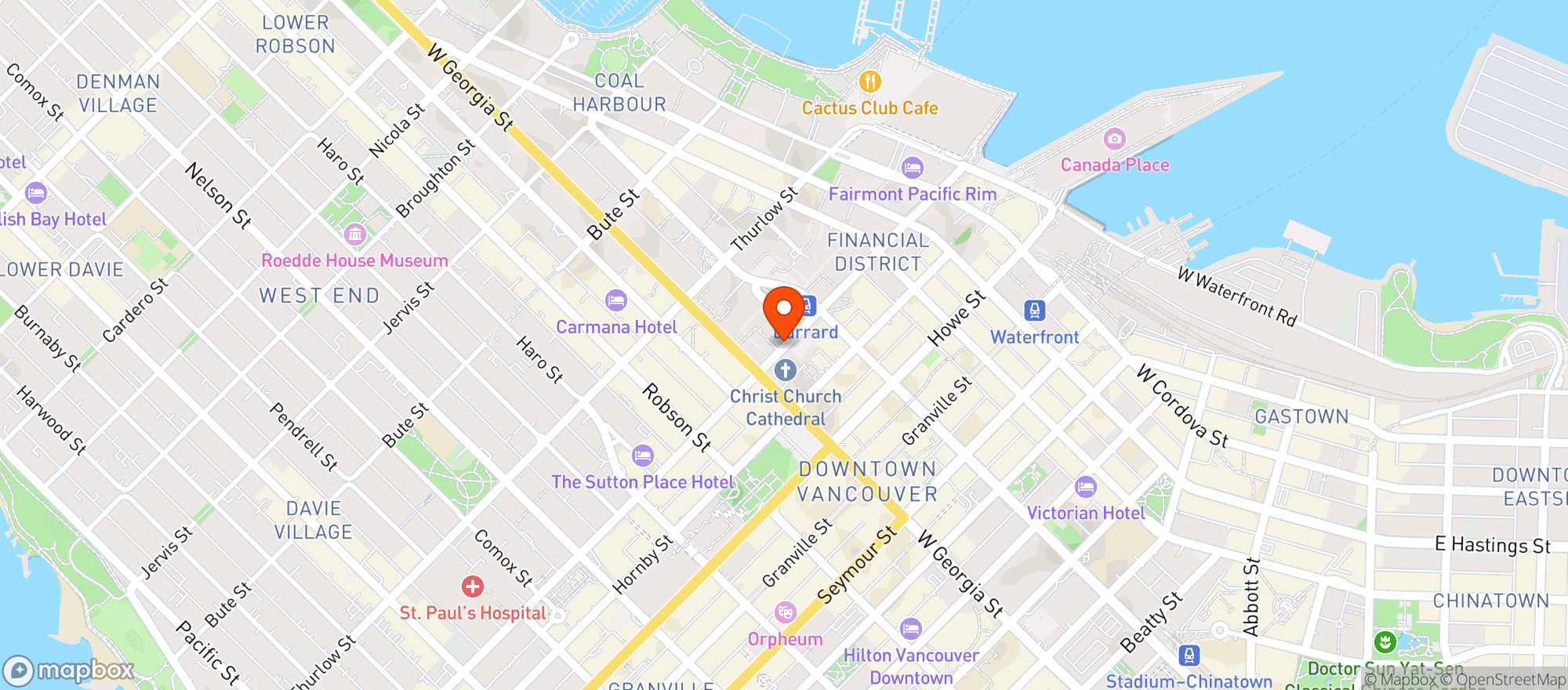Map showing Hyatt Regency Vancouver