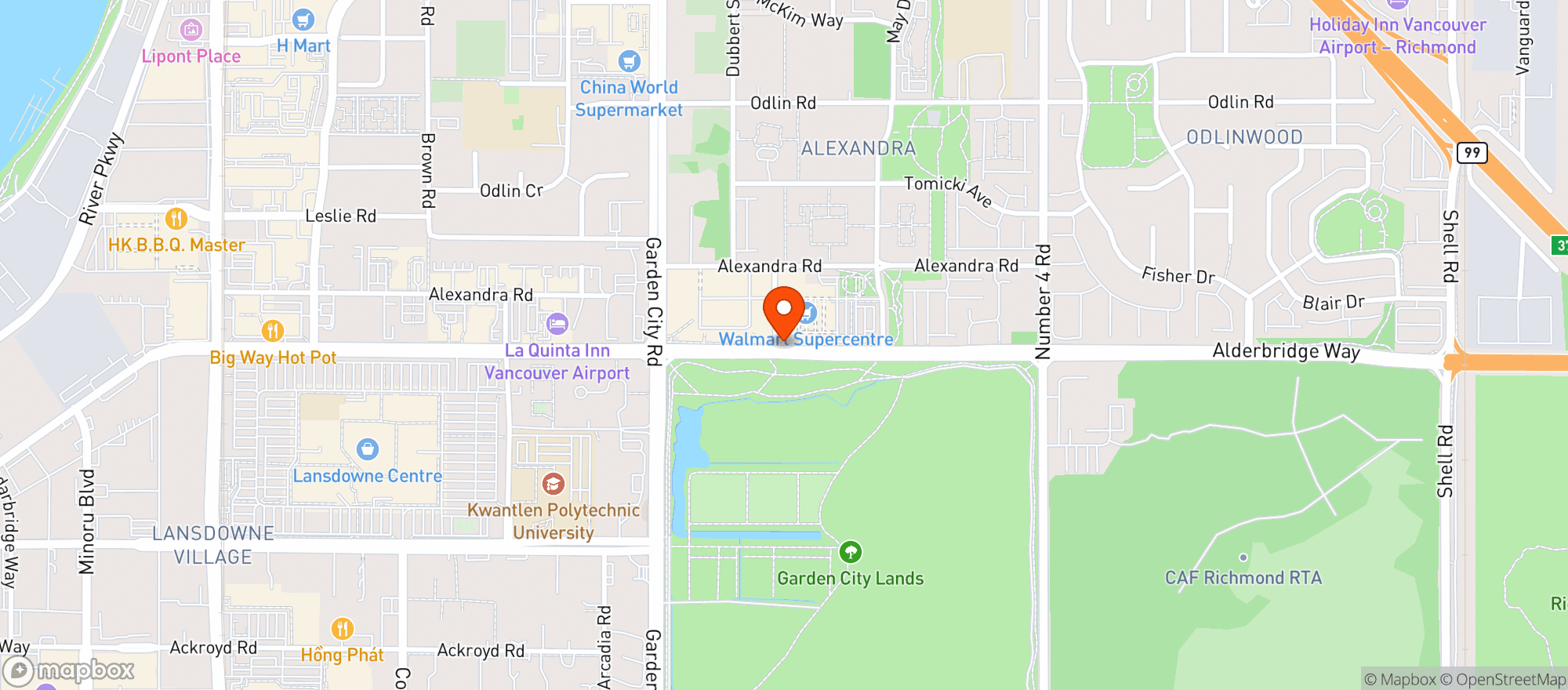 Map showing Walmart Richmond (n), Bc