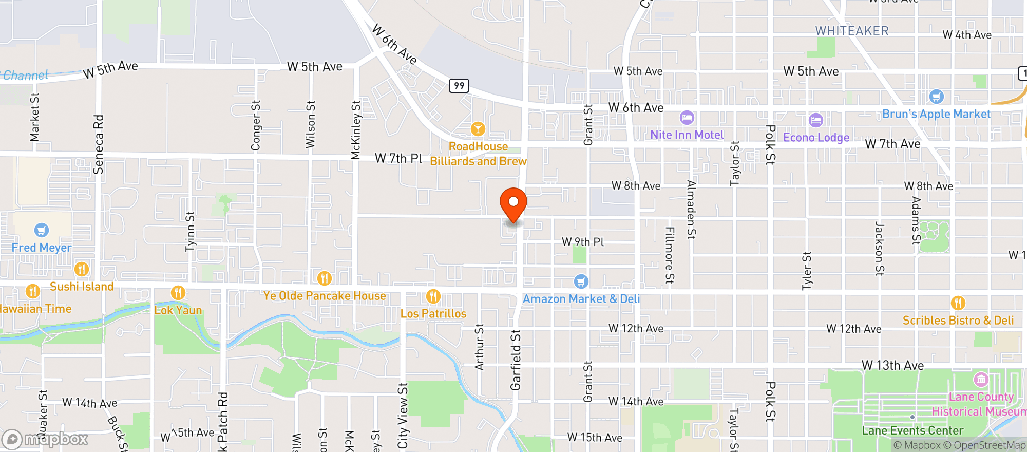 Map showing Wetlands Brew And Sports Bar