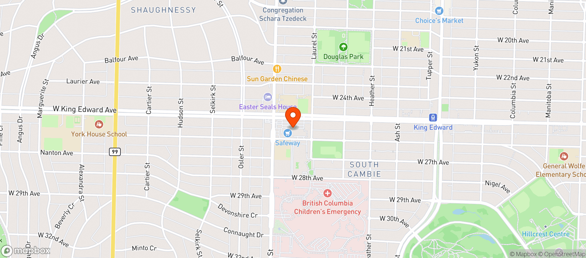 Map showing Safeway 4941 King Ed Ave