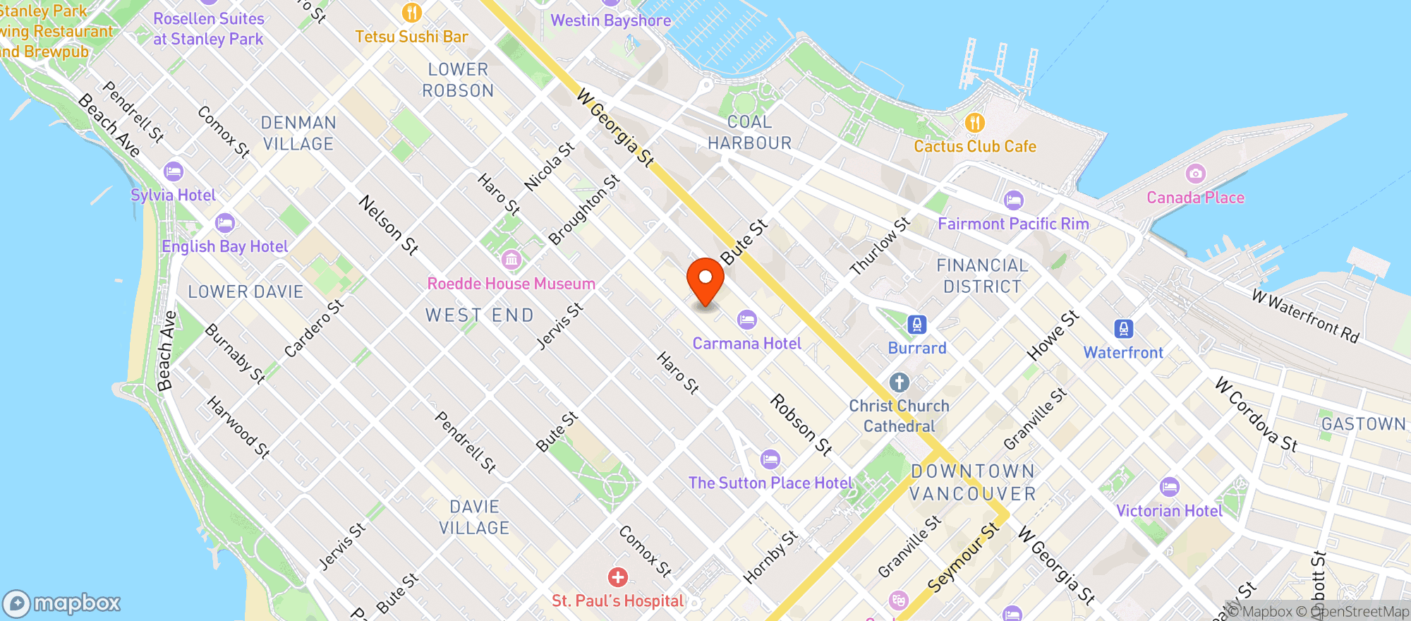 Map showing London Drugs - Robson