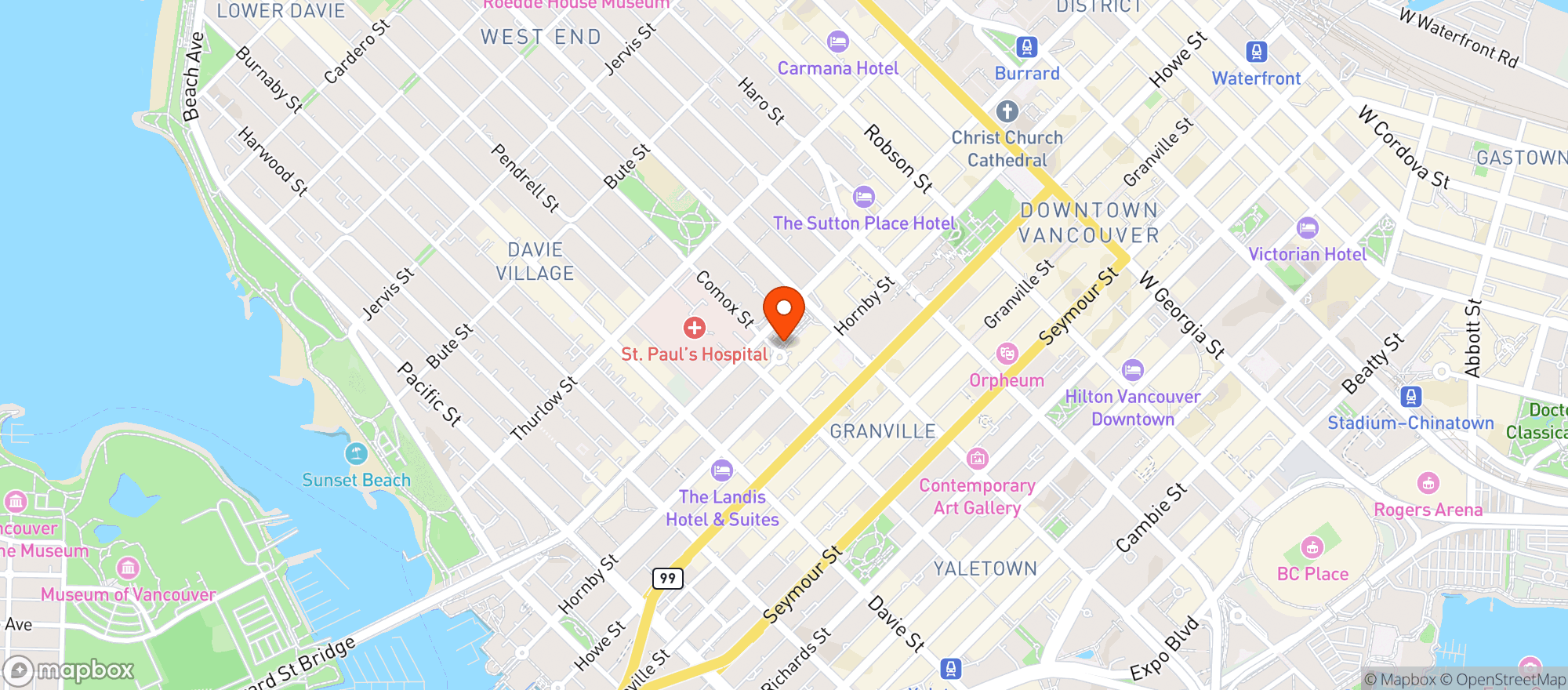 Map showing Sheraton Vancouver Wall Centre