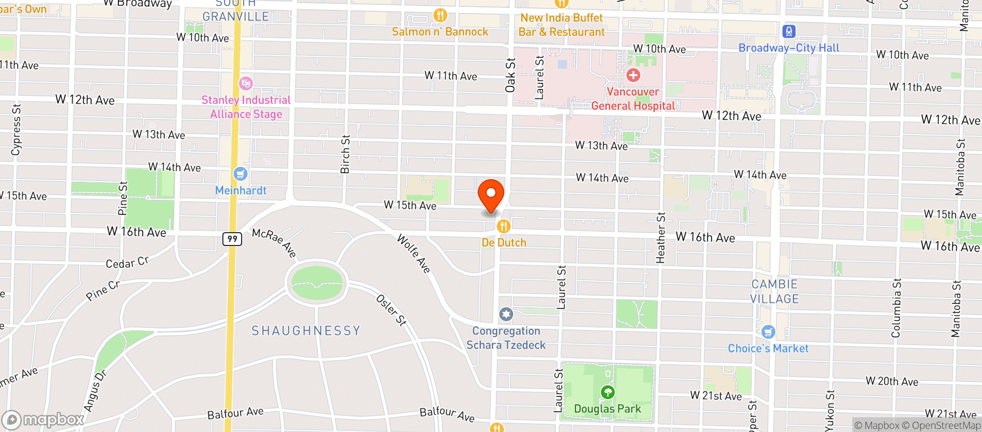 Map showing Sunshine Market - Vancouver
