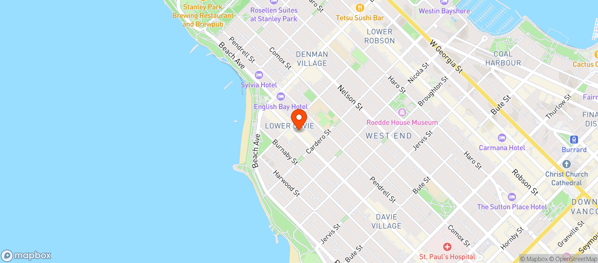 Map showing BCLIQUOR Davie Street, Vancouver,