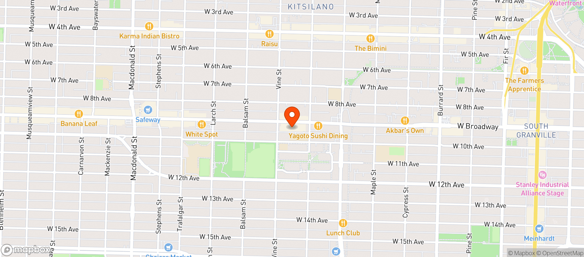 Map showing London Drugs - Broadway & Vine