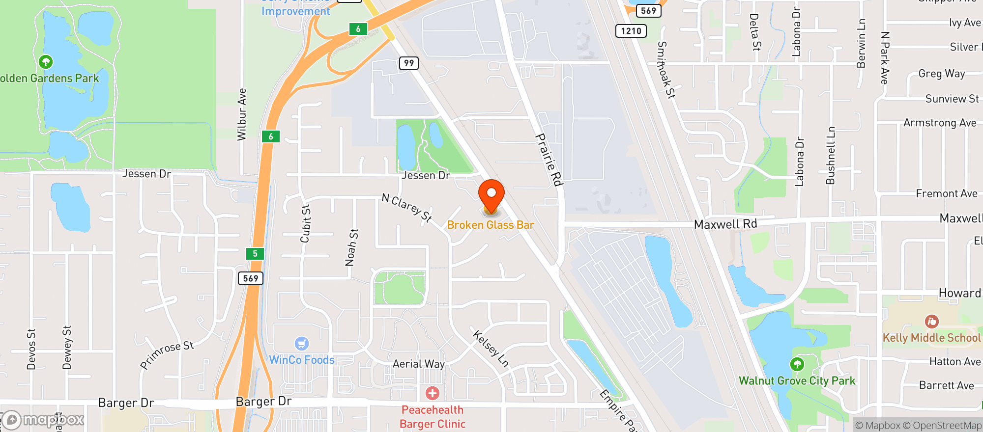 Map showing Broken Glass Bar