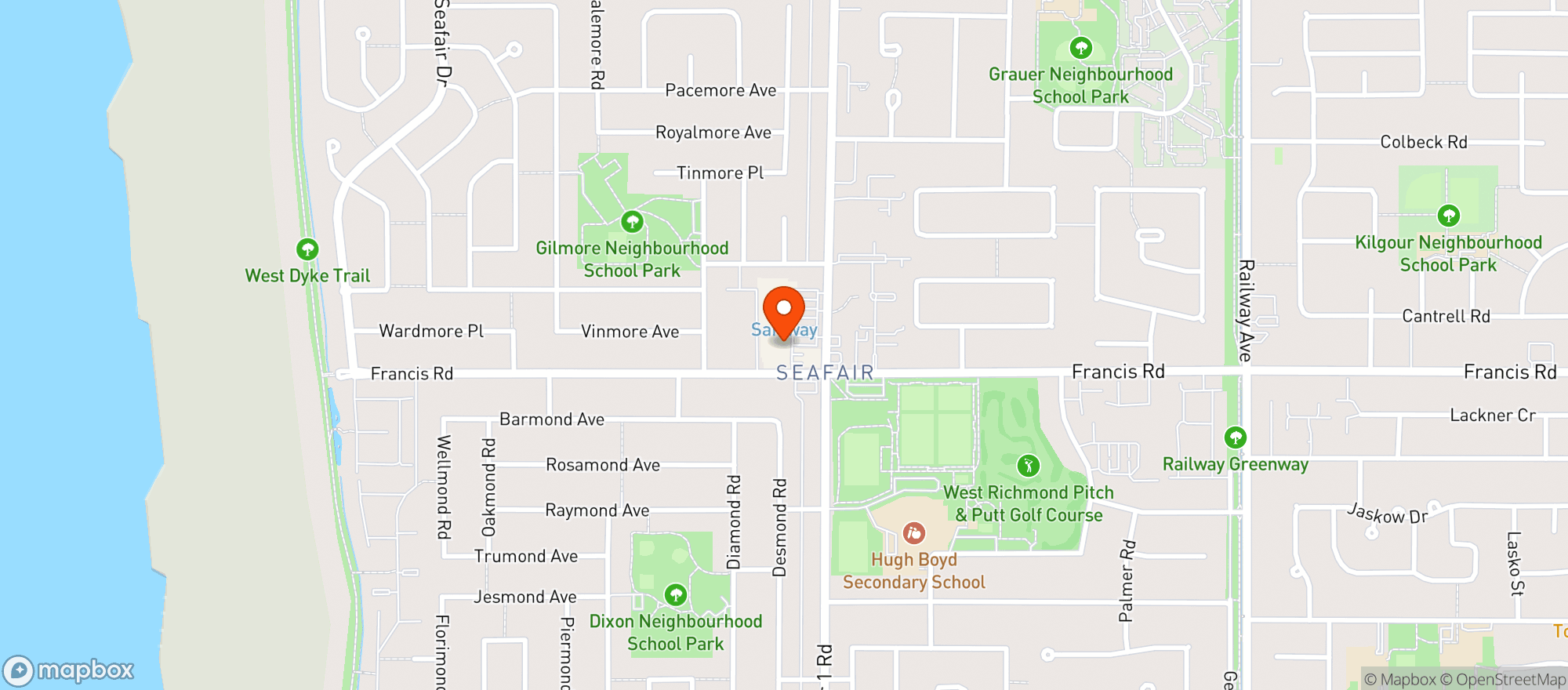 Map showing BCLIQUOR Richmond Seafair