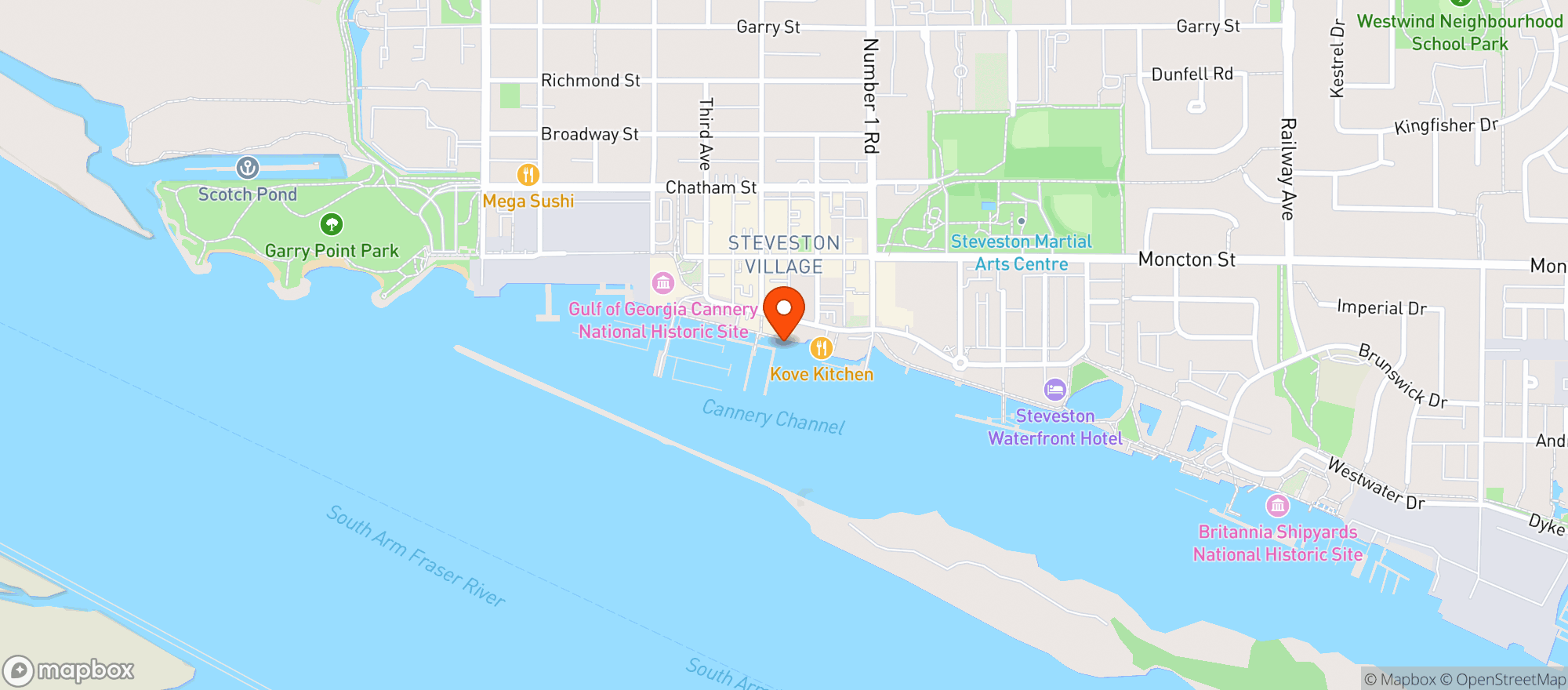 Map showing Blue Canoe Waterfront Restaurant
