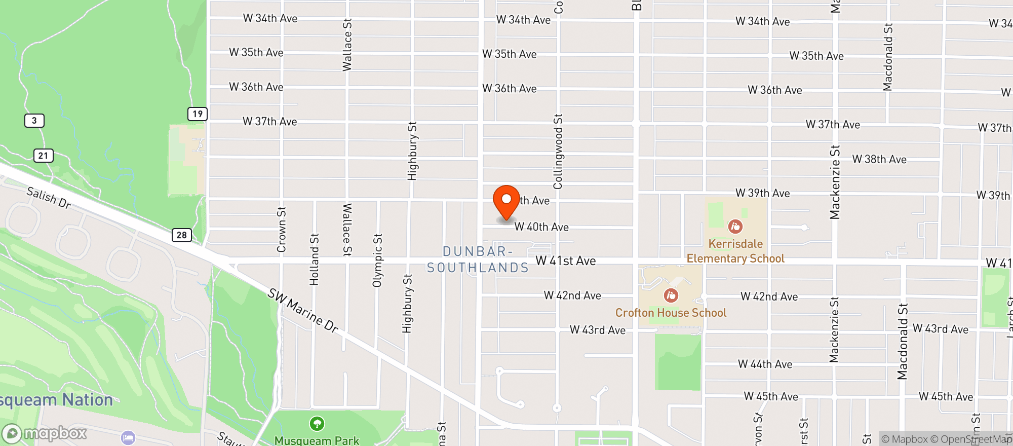Map showing New District Dunbar Wine Store