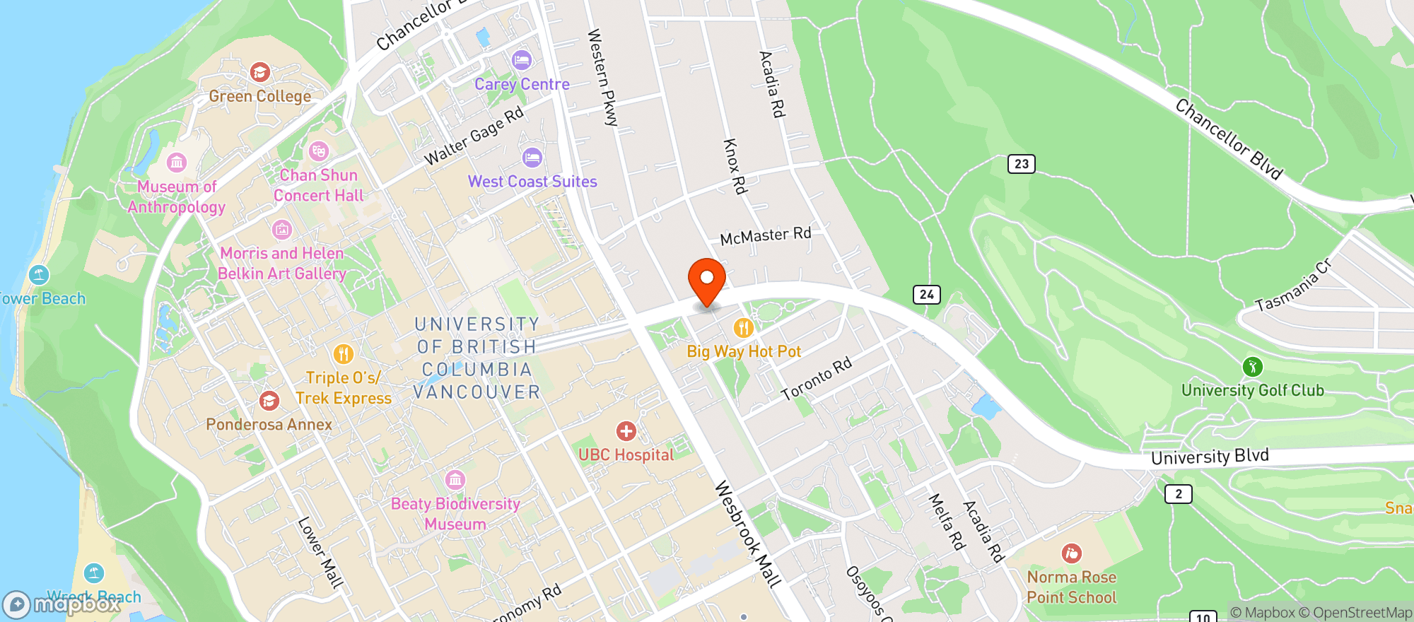 Map showing University Pharmacy