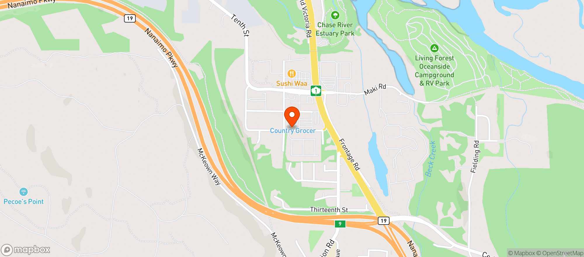 Map showing Country Grocer Chase River