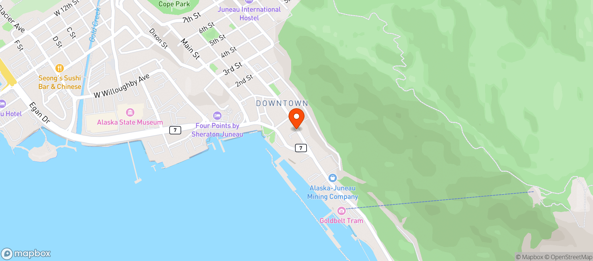 Map showing Red Dog Saloon