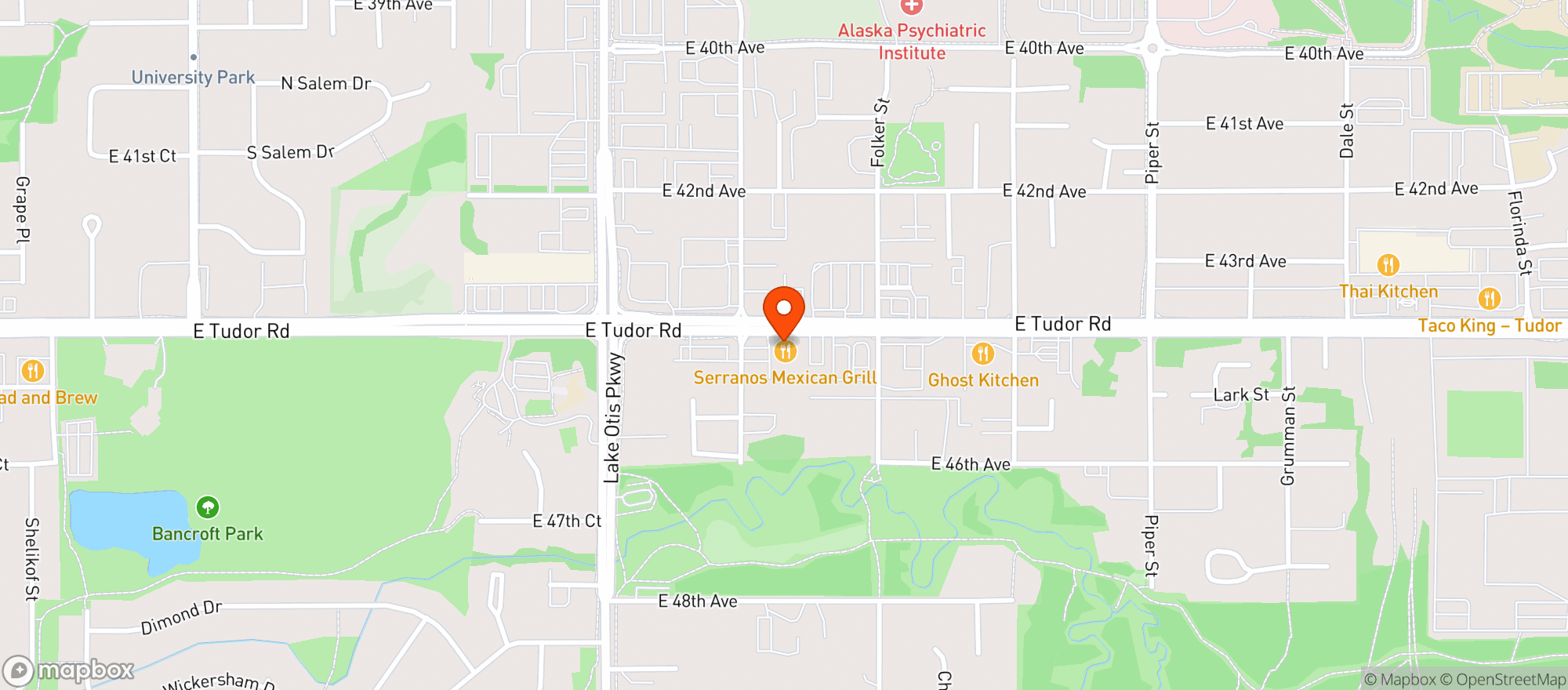 Map showing Serranos Mexican Grill
