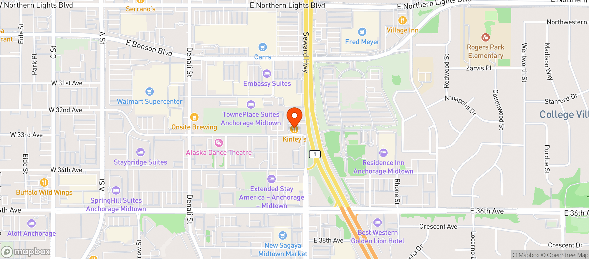 Map showing Kinleys Restaurant