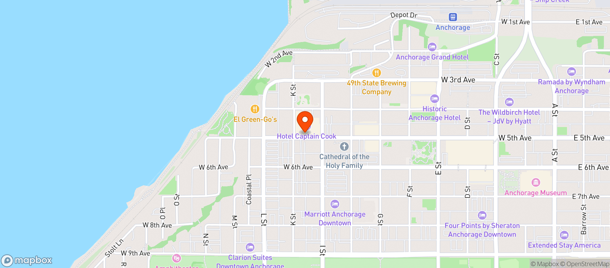 Map showing Hotel Captain Cook