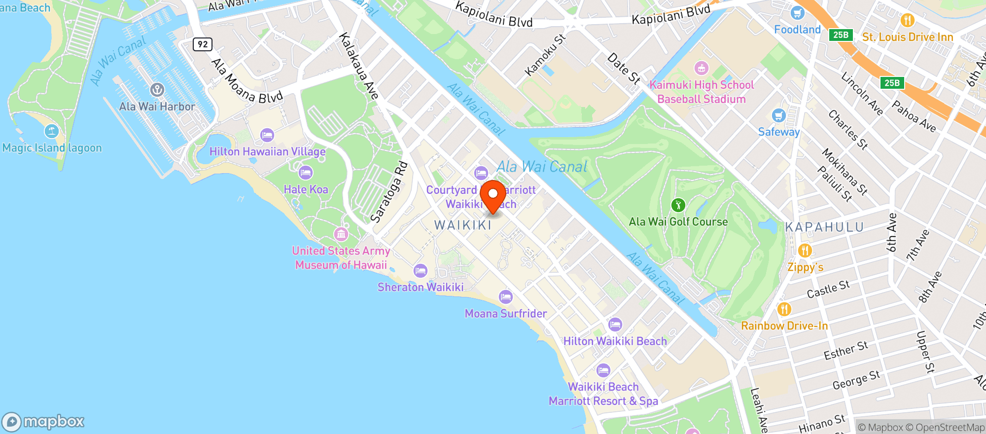Map showing Hyatt Centric Waikiki Beach