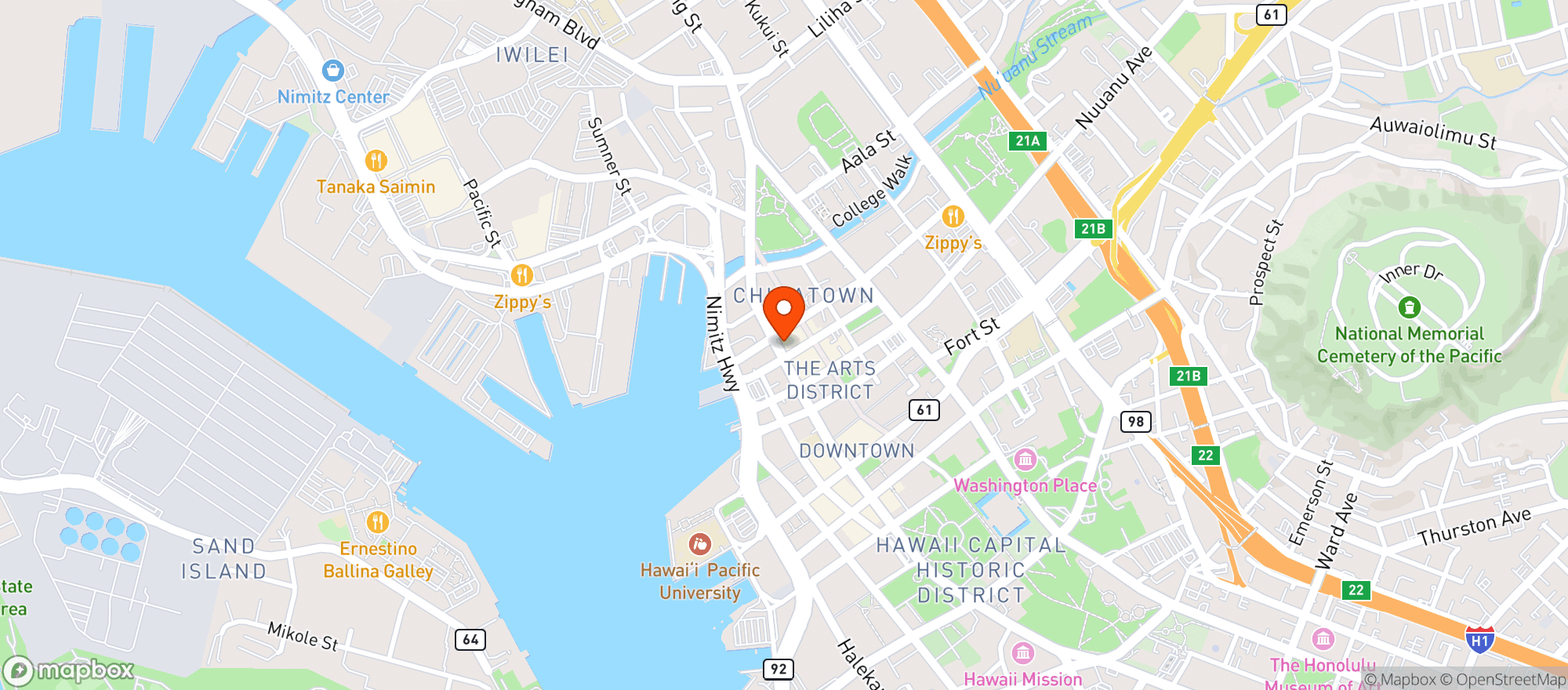 Map showing Olohana Brewpub By Kalihi Beer