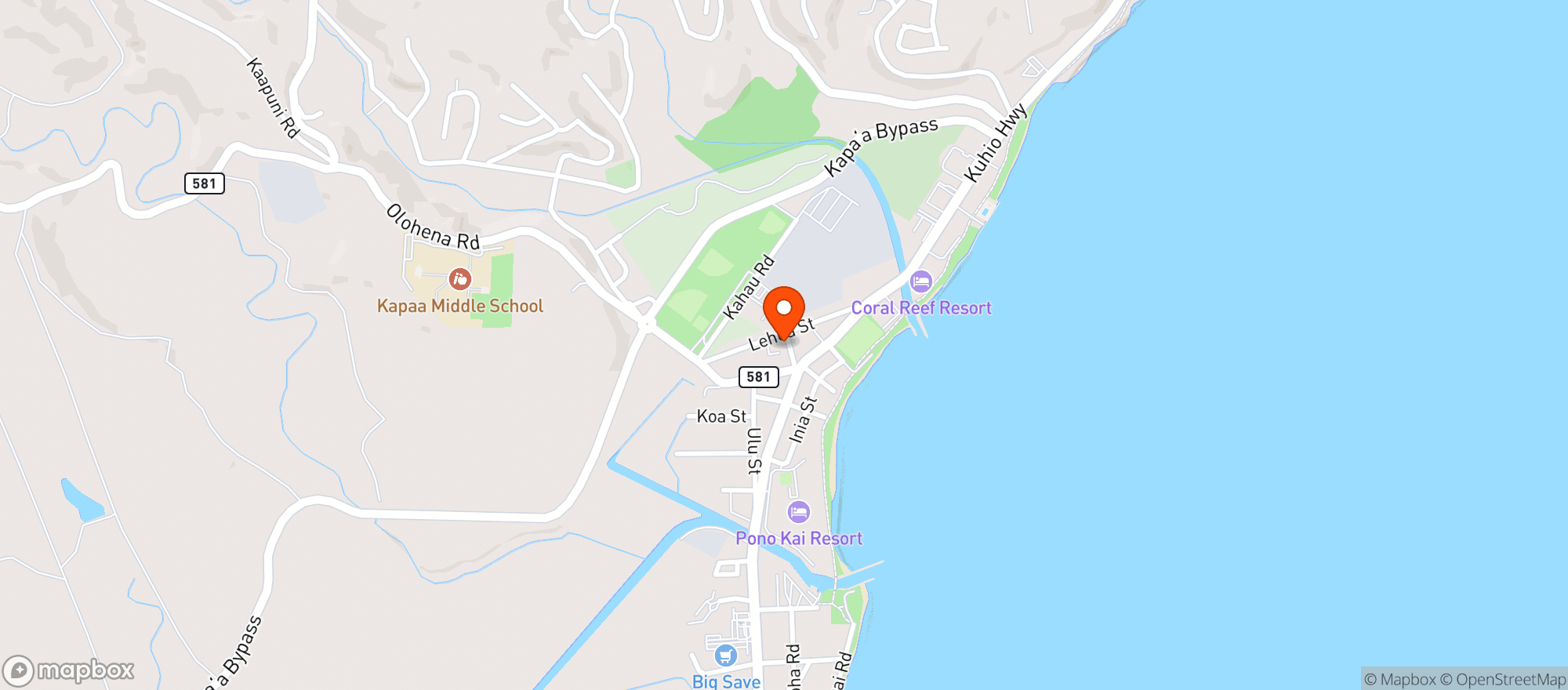 Map showing Hoku Foods Natural Market