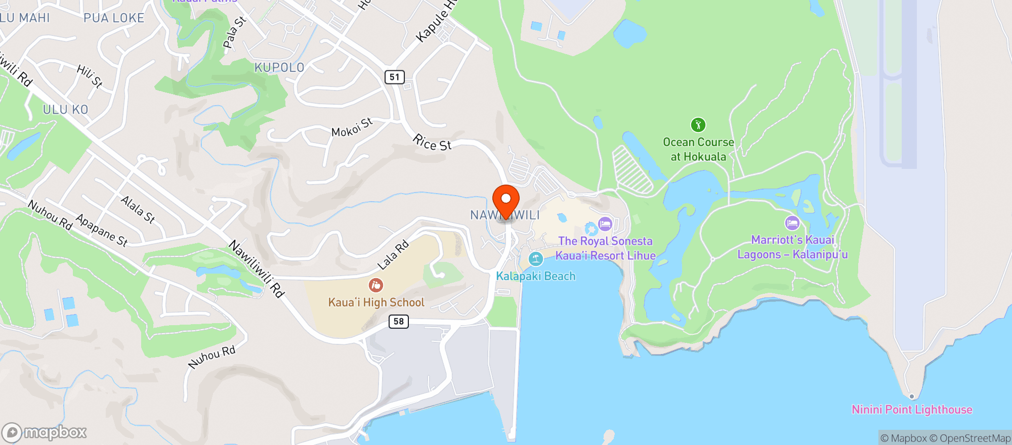 Map showing Uncle Ds Kauai