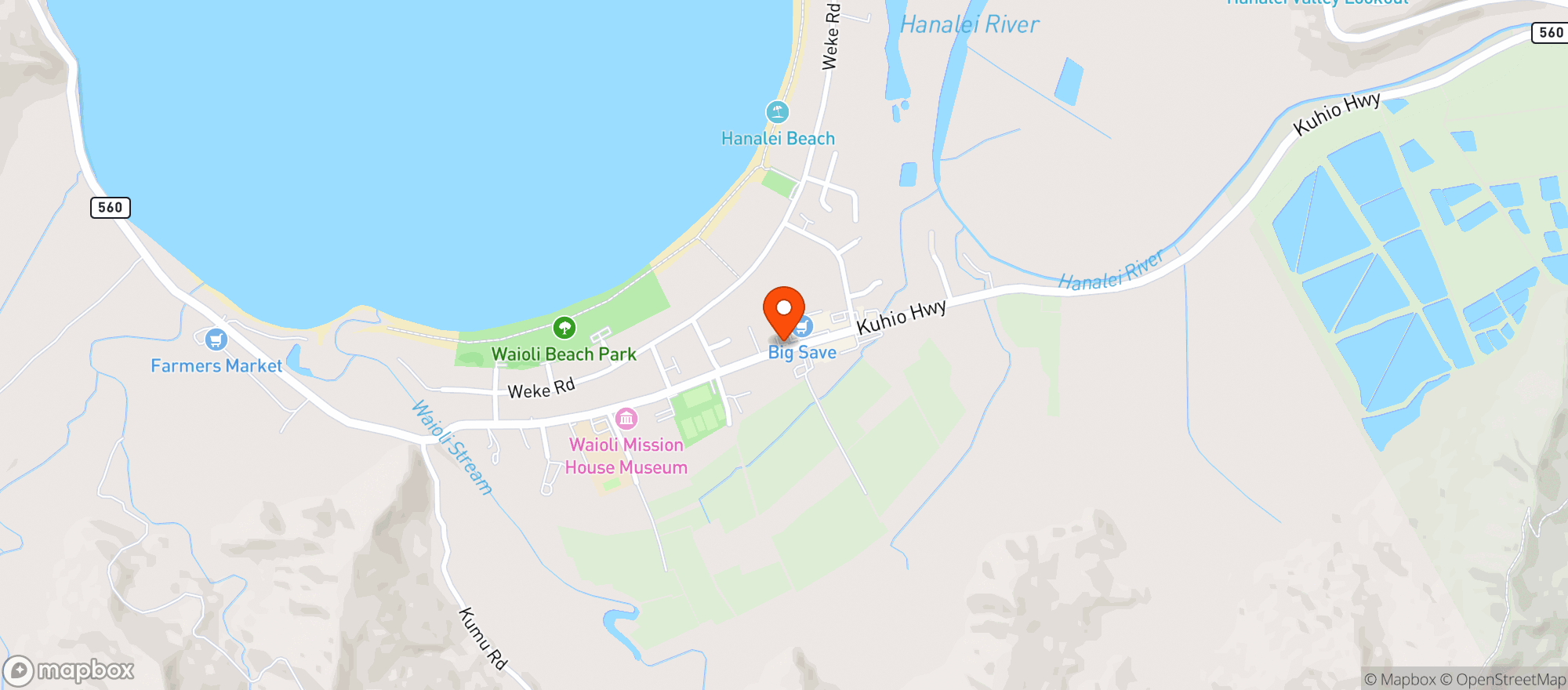 Map showing Hanalei Liquor Store