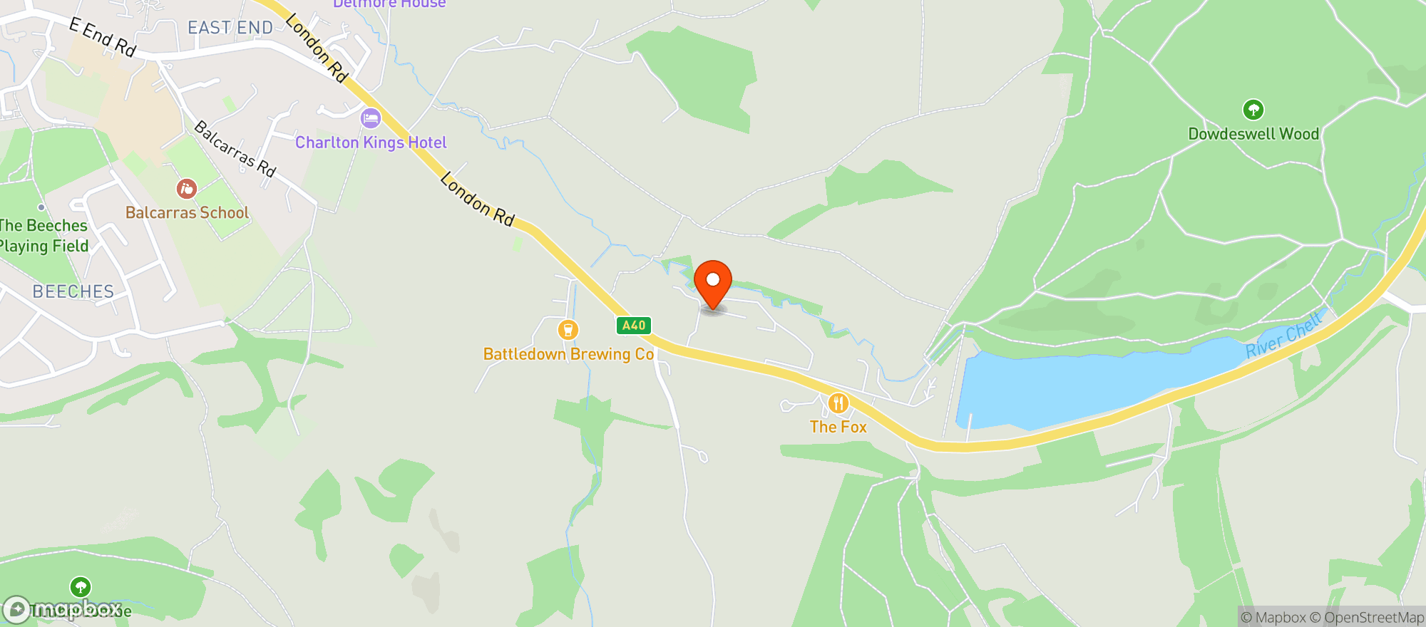 Map showing Dunkertons Farm Shop - Cheltenham