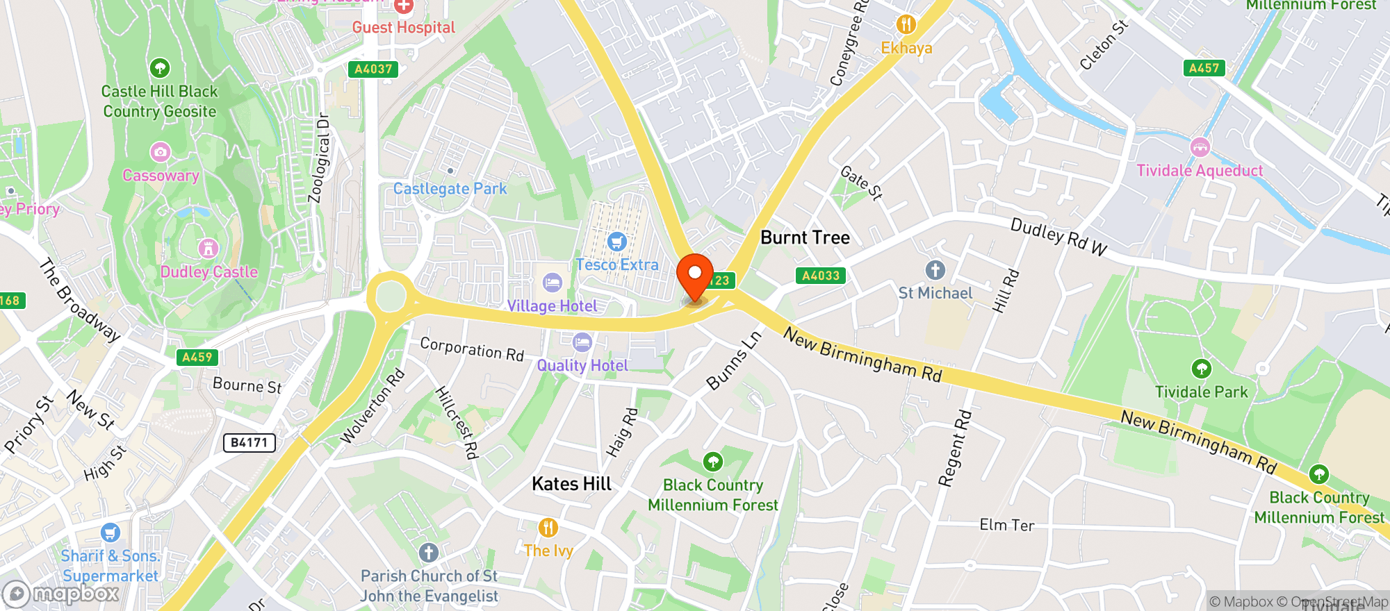 Map showing Tesco Extra Dudley