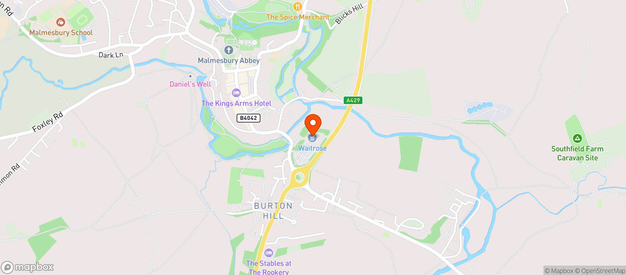 Map showing Waitrose Malmesbury