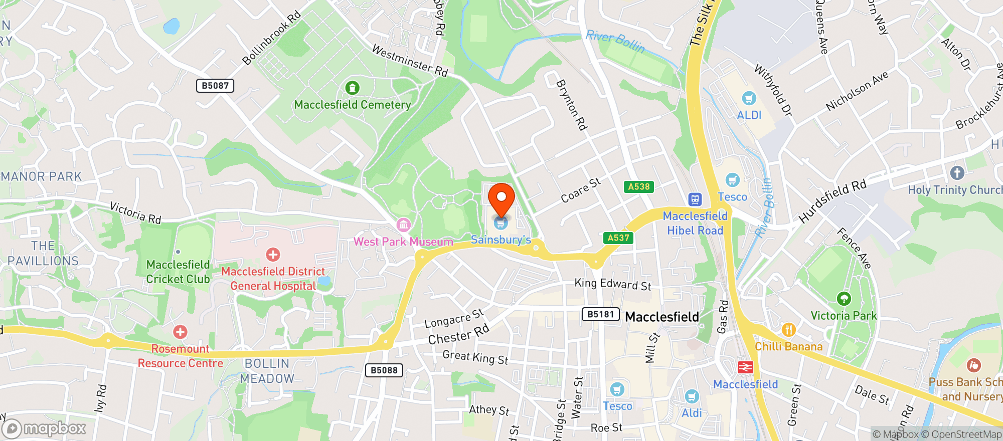 Map showing Sainsburys Macclesfield