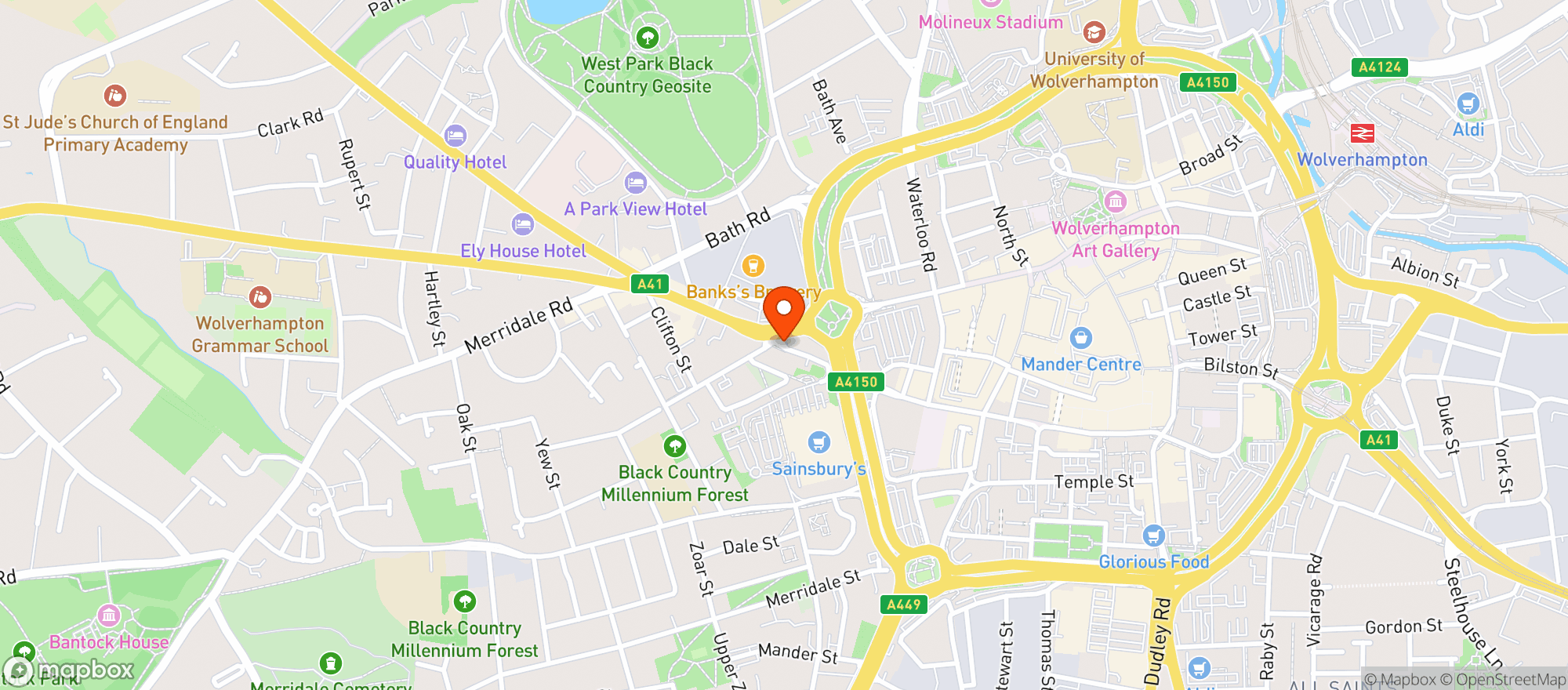 Map showing Sainsburys Wolverhampton St Marks