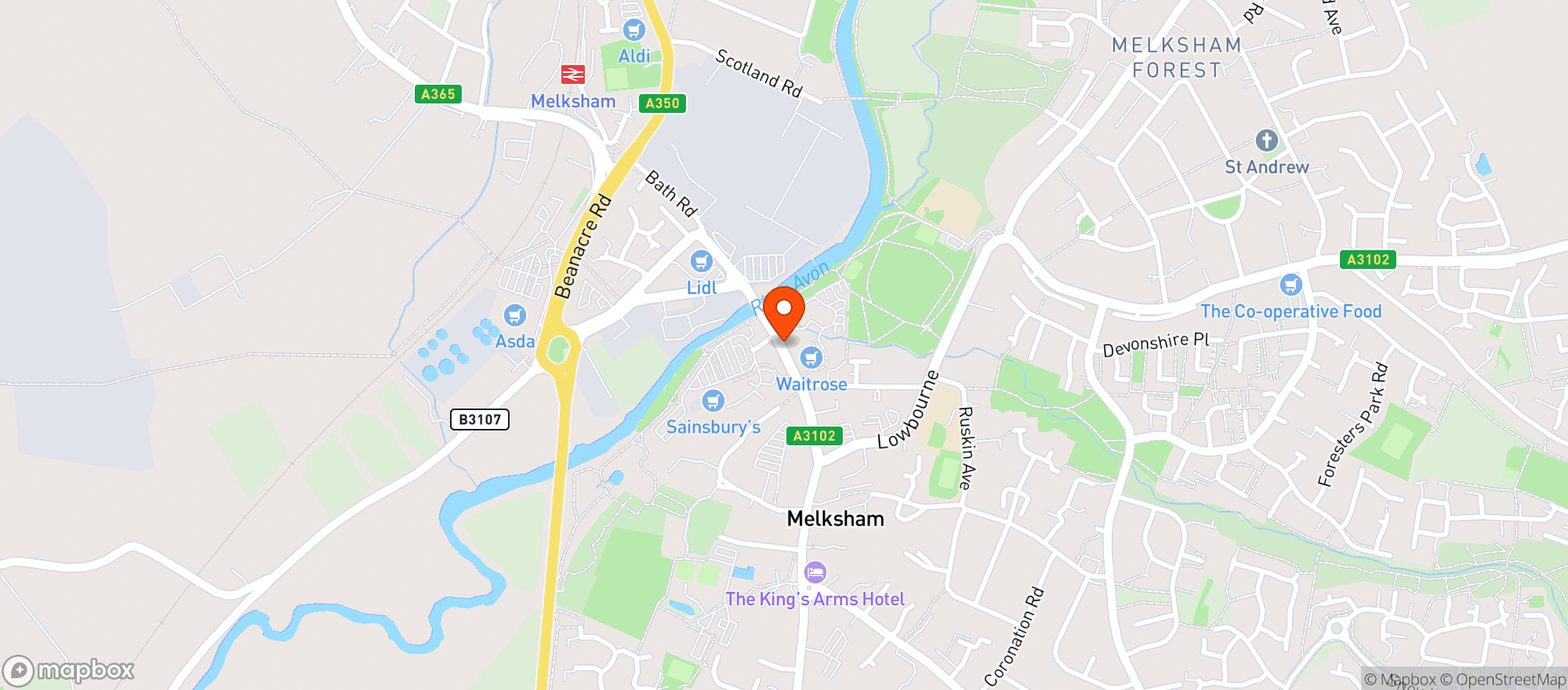 Map showing Waitrose Melksham