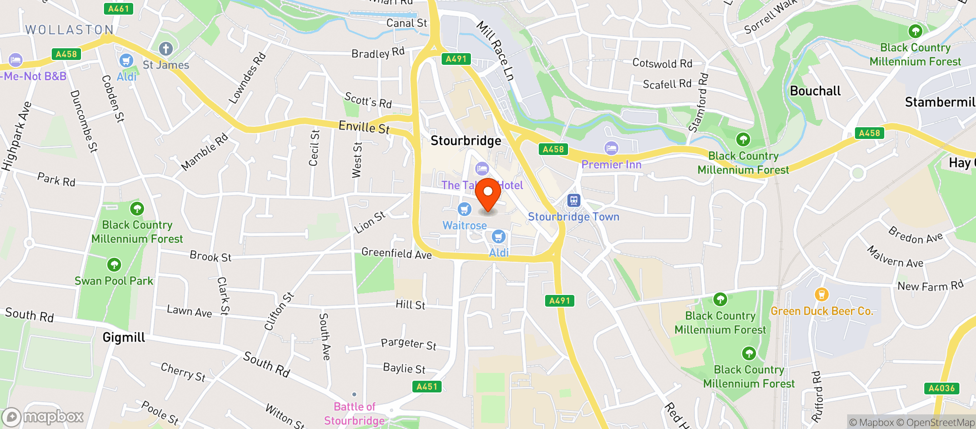 Map showing Waitrose Stourbridge