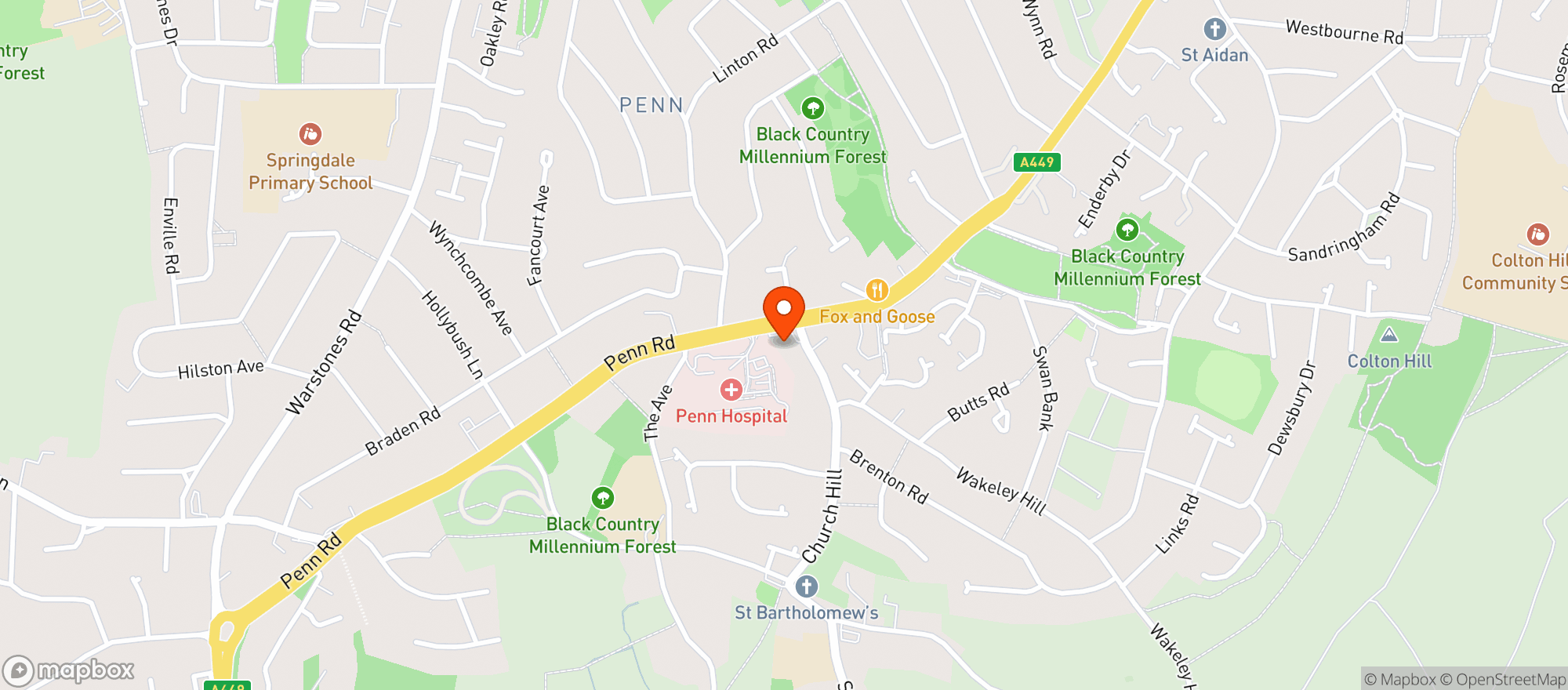 Map showing Rose & Crown