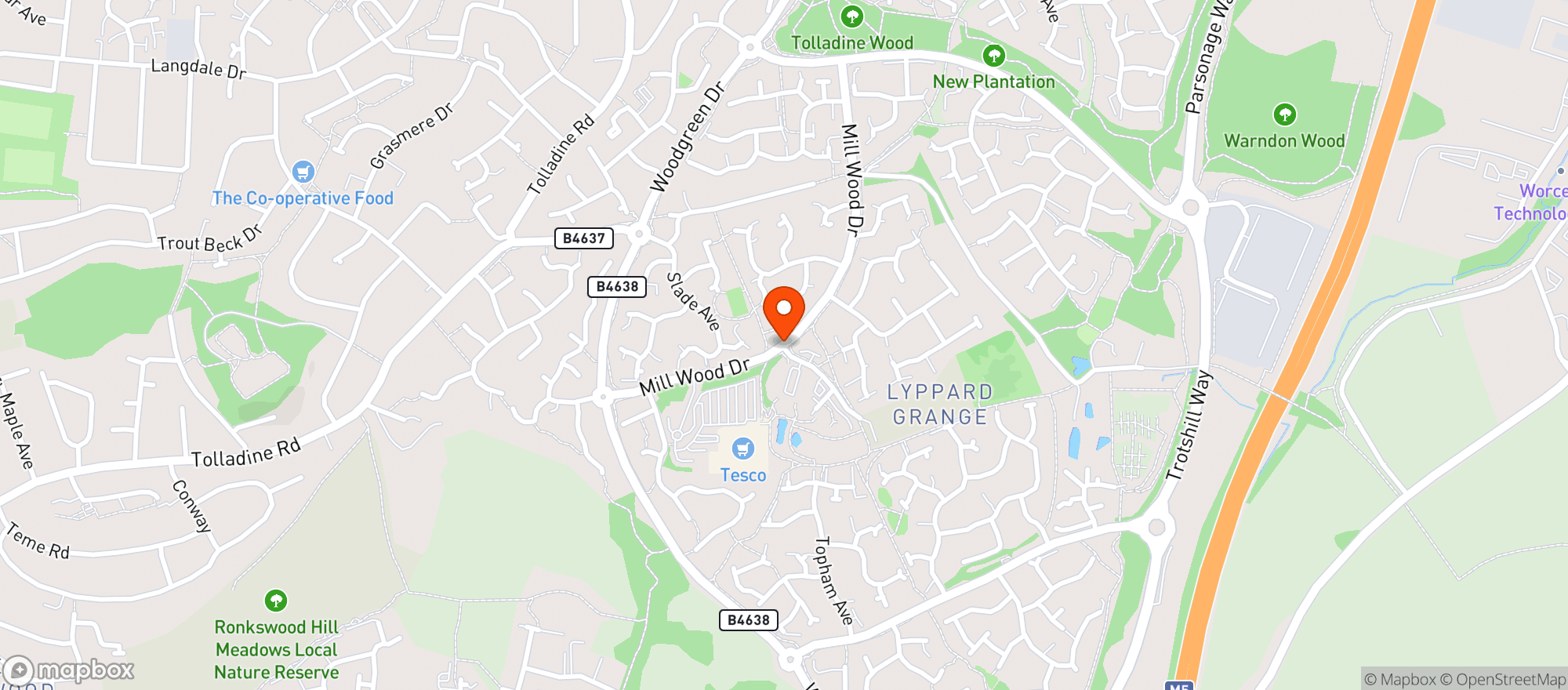 Map showing Tesco Superstore Worcester 2